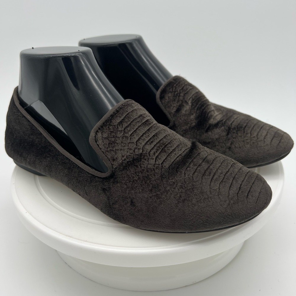 Birdies Starling Charcoal Velvet Python Embossed Slip On Loafer Women Shoe 8.5